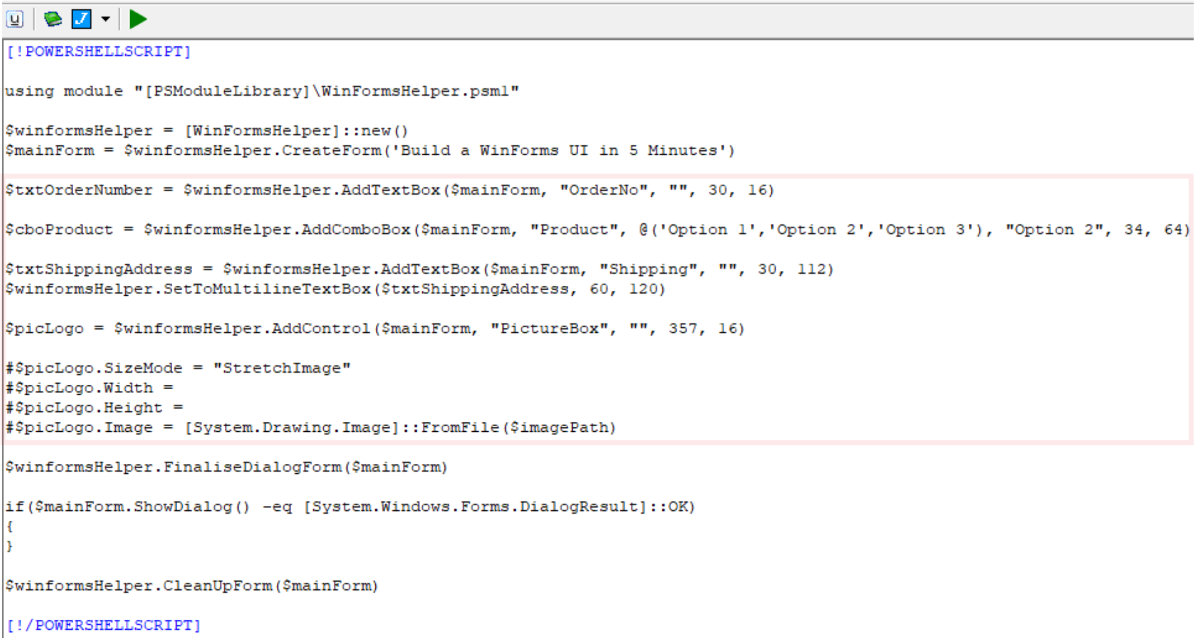 Generated WinForms code